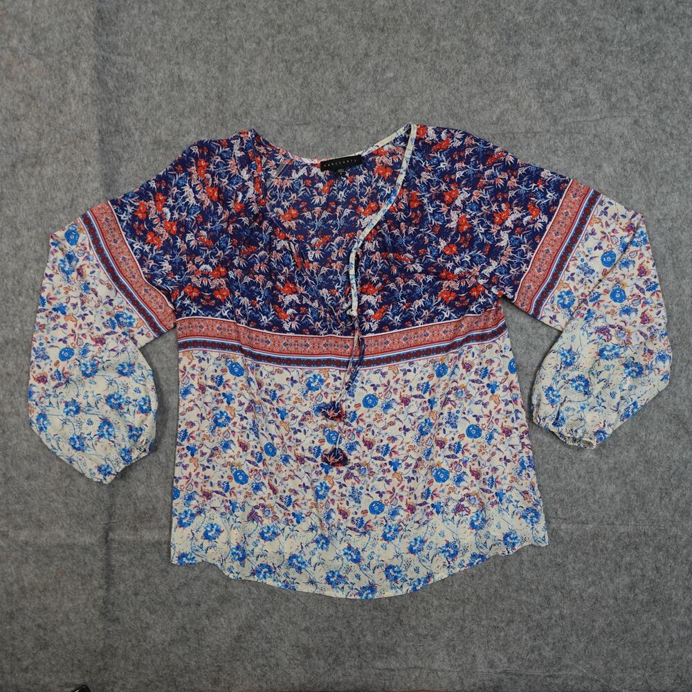 Sanctuary Top Womens Small Floral Peasant Boho V-Neck Balloon Sleeve Popover